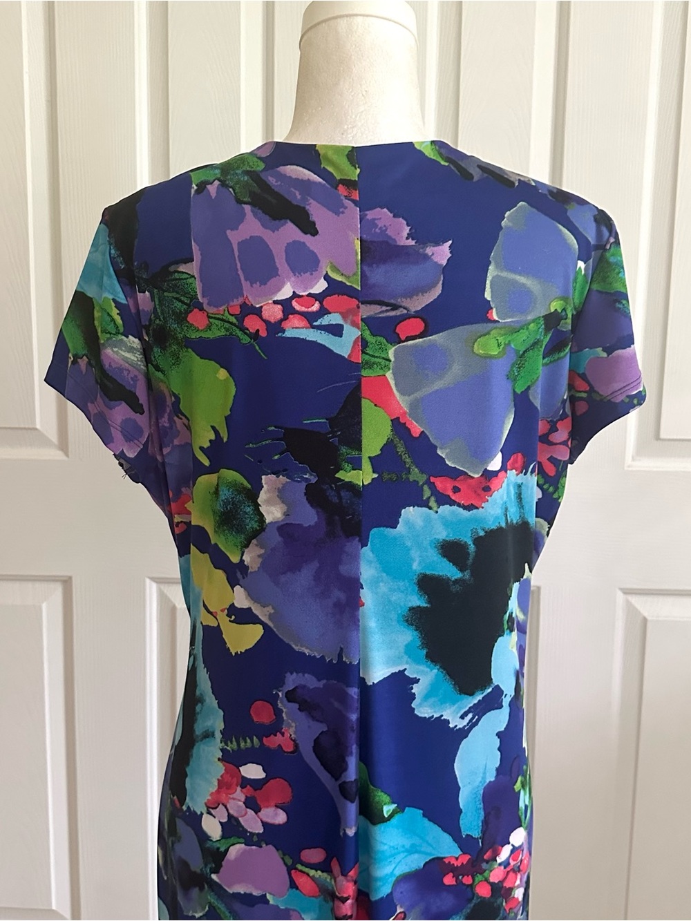 Shelby & Palmer Dress Purple Pink Blue Floral Cap Sleeve Faux Wrap Ruched XL - Picture 9 of 15